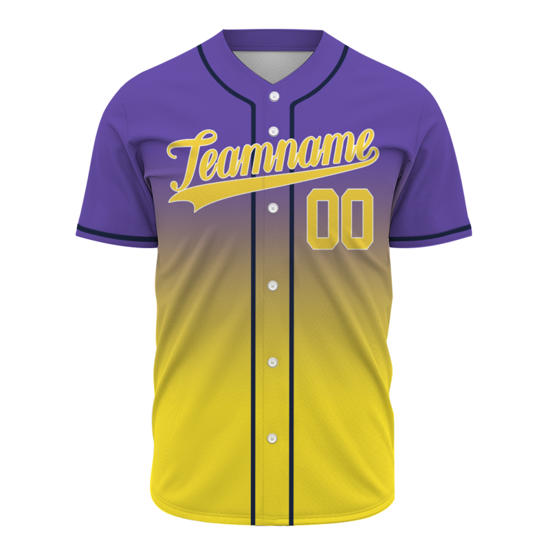 Custom Purple-Yellow Gradient Full Button  Fashion Design Authentic Baseball Jersey