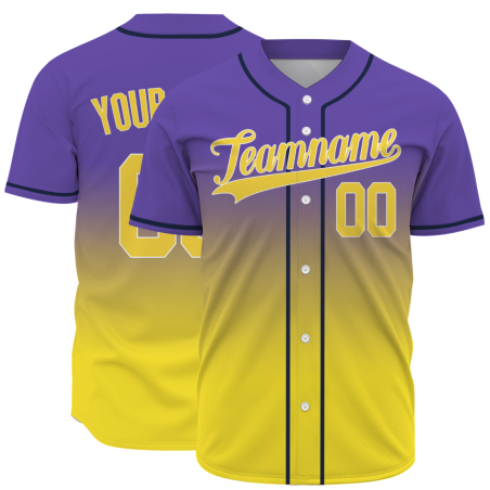 Custom Purple-Yellow Gradient Full Button  Fashion Design Authentic Baseball Jersey