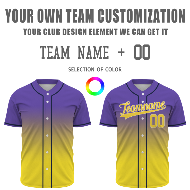 Custom Purple-Yellow Gradient Full Button  Fashion Design Authentic Baseball Jersey