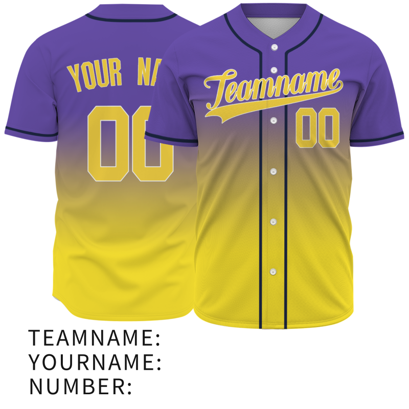 Custom Purple-Yellow Gradient Full Button  Fashion Design Authentic Baseball Jersey