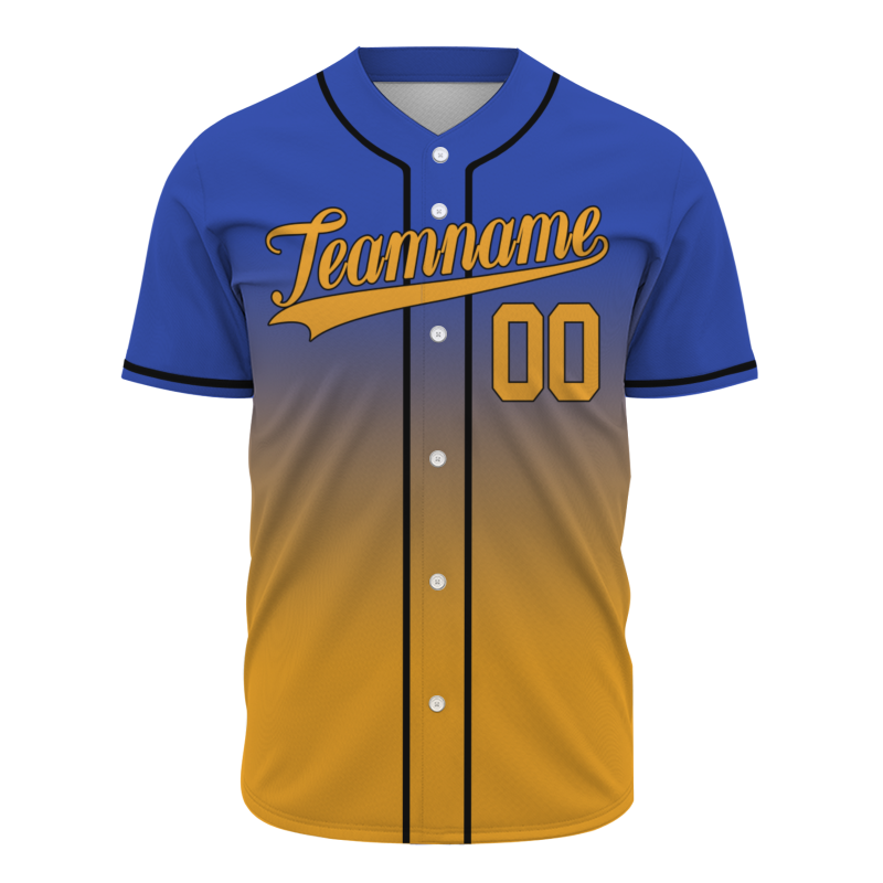 Custom Blue Orange Gradient Full Button  Fashion Design Authentic Baseball Jersey