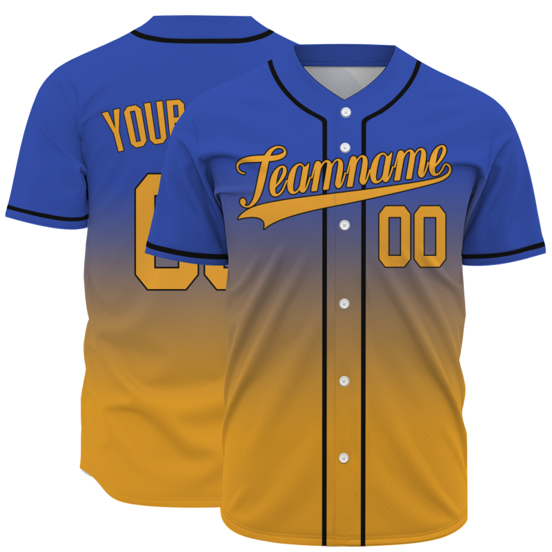 Custom Blue Orange Gradient Full Button  Fashion Design Authentic Baseball Jersey