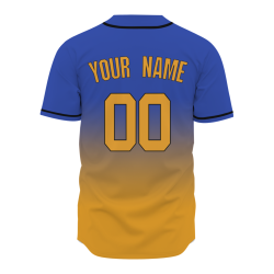 Custom Blue Orange Gradient Full Button  Fashion Design Authentic Baseball Jersey