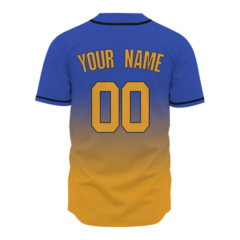 Custom Blue Orange Gradient Full Button  Fashion Design Authentic Baseball Jersey