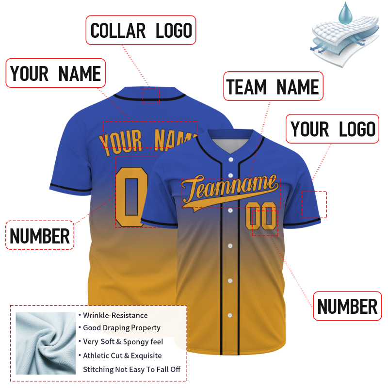 Custom Blue Orange Gradient Full Button  Fashion Design Authentic Baseball Jersey