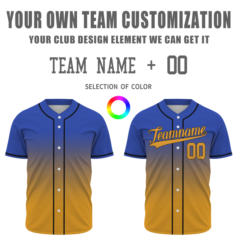Custom Blue Orange Gradient Full Button  Fashion Design Authentic Baseball Jersey