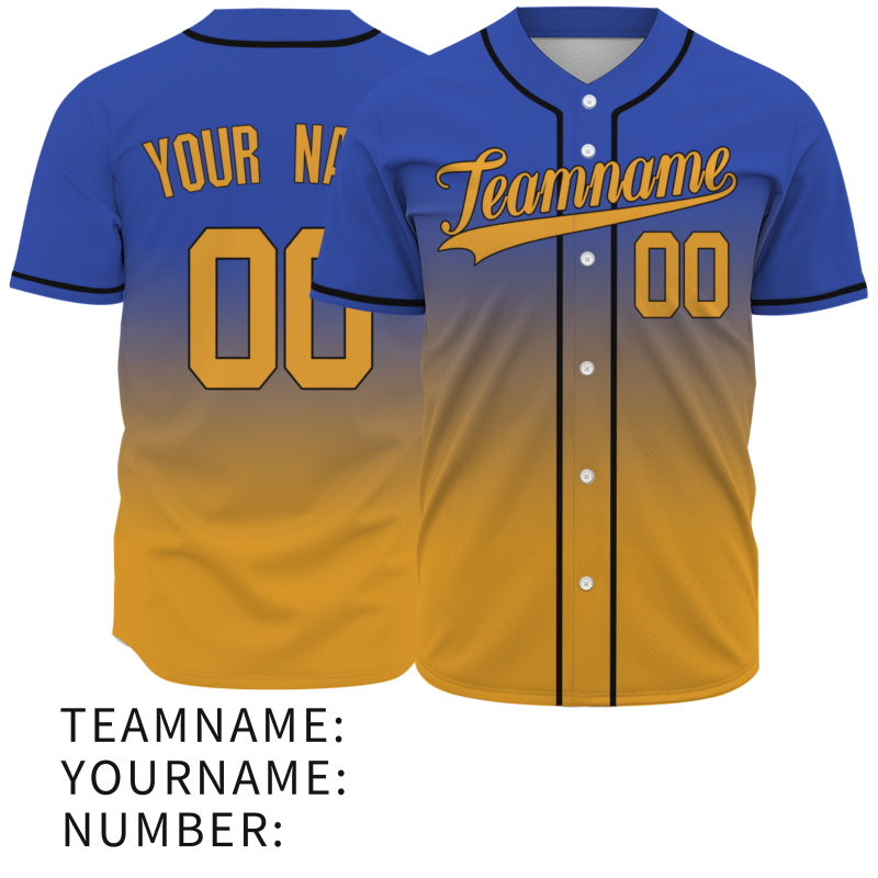 Custom Blue Orange Gradient Full Button  Fashion Design Authentic Baseball Jersey