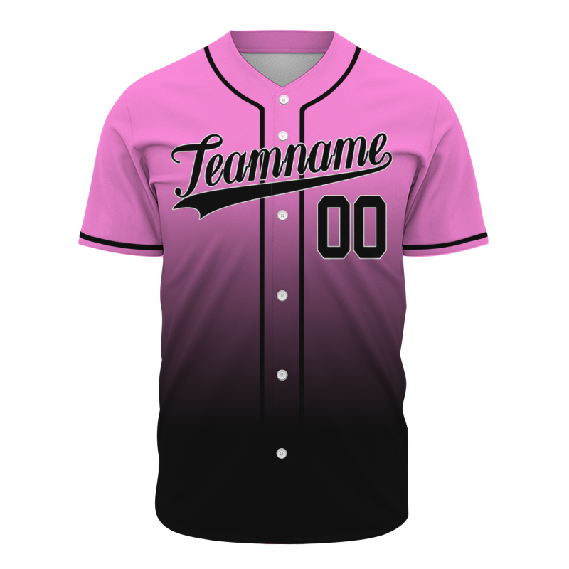 Custom Pink Black Gradient Full Button  Fashion Design Authentic Baseball Jersey