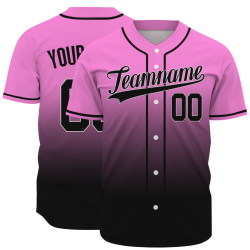 Custom Pink Black Gradient Full Button  Fashion Design Authentic Baseball Jersey