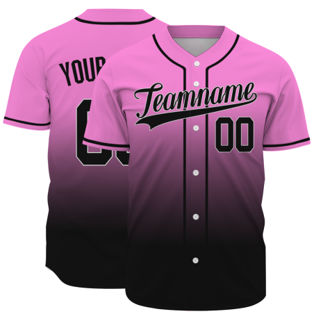 Custom Pink Black Gradient Full Button  Fashion Design Authentic Baseball Jersey