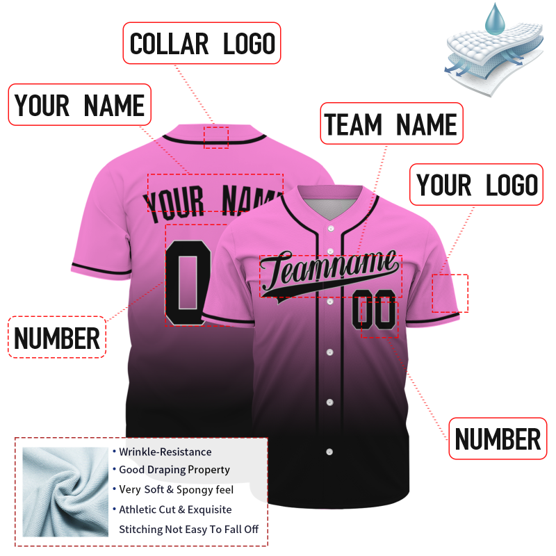 Custom Pink Black Gradient Full Button  Fashion Design Authentic Baseball Jersey