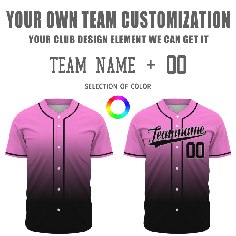 Custom Pink Black Gradient Full Button  Fashion Design Authentic Baseball Jersey