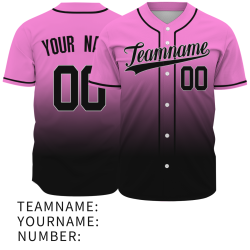 Custom Pink Black Gradient Full Button  Fashion Design Authentic Baseball Jersey
