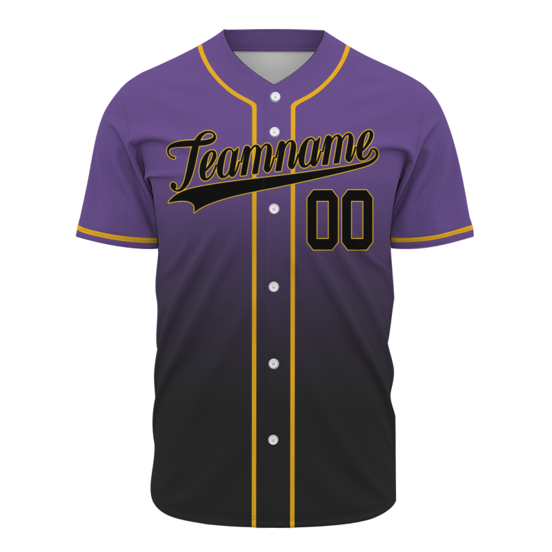 Custom Purple-Black Gradient Full Button  Fashion Design Authentic Baseball Jersey