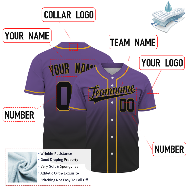 Custom Purple-Black Gradient Full Button  Fashion Design Authentic Baseball Jersey