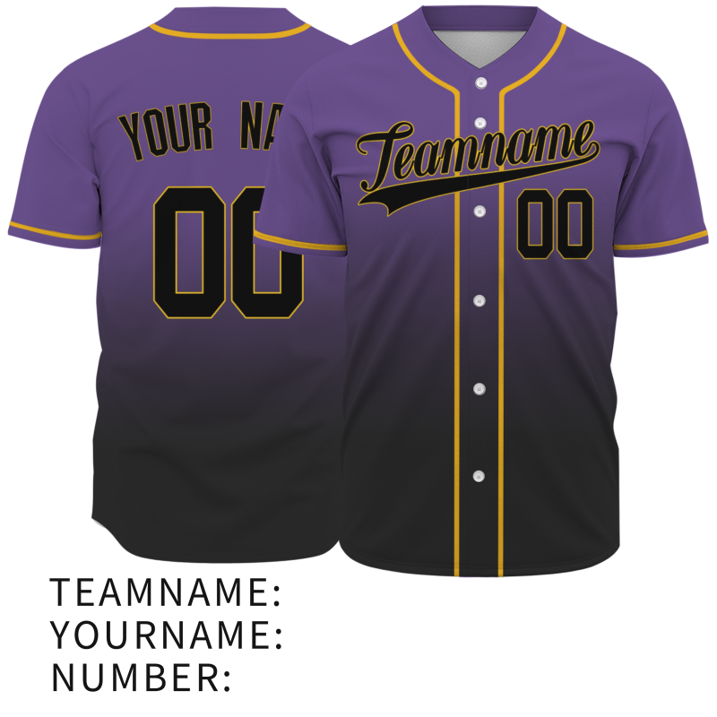 Custom Purple-Black Gradient Full Button  Fashion Design Authentic Baseball Jersey