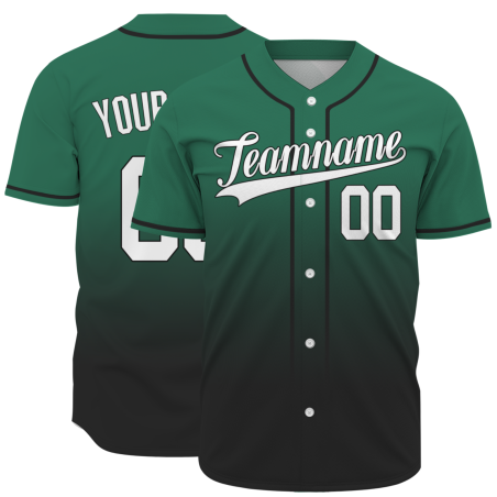 Custom Green Black Gradient Full Button  Fashion Design Authentic Baseball Jersey