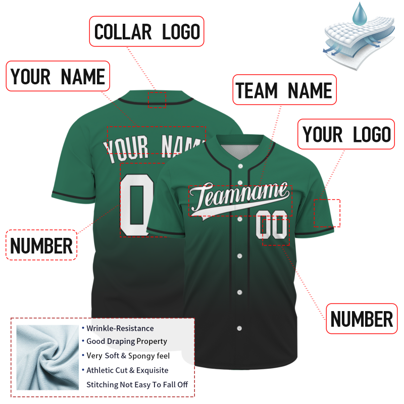Custom Green Black Gradient Full Button  Fashion Design Authentic Baseball Jersey