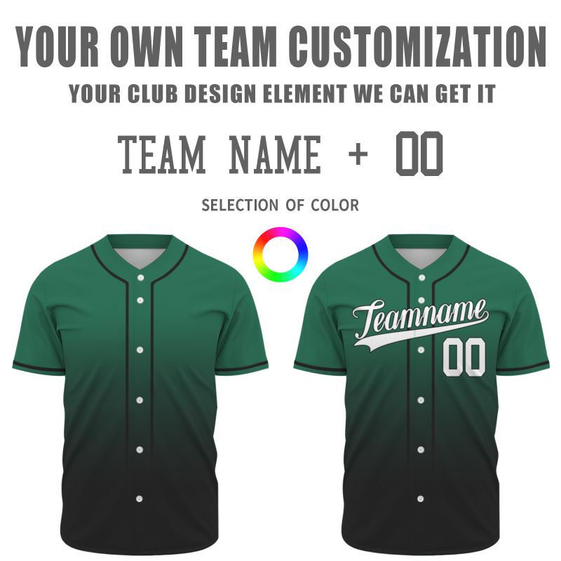Custom Green Black Gradient Full Button  Fashion Design Authentic Baseball Jersey