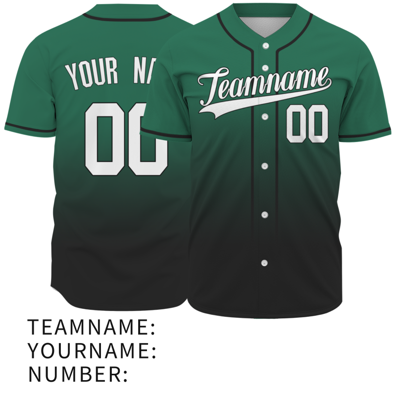 Custom Green Black Gradient Full Button  Fashion Design Authentic Baseball Jersey