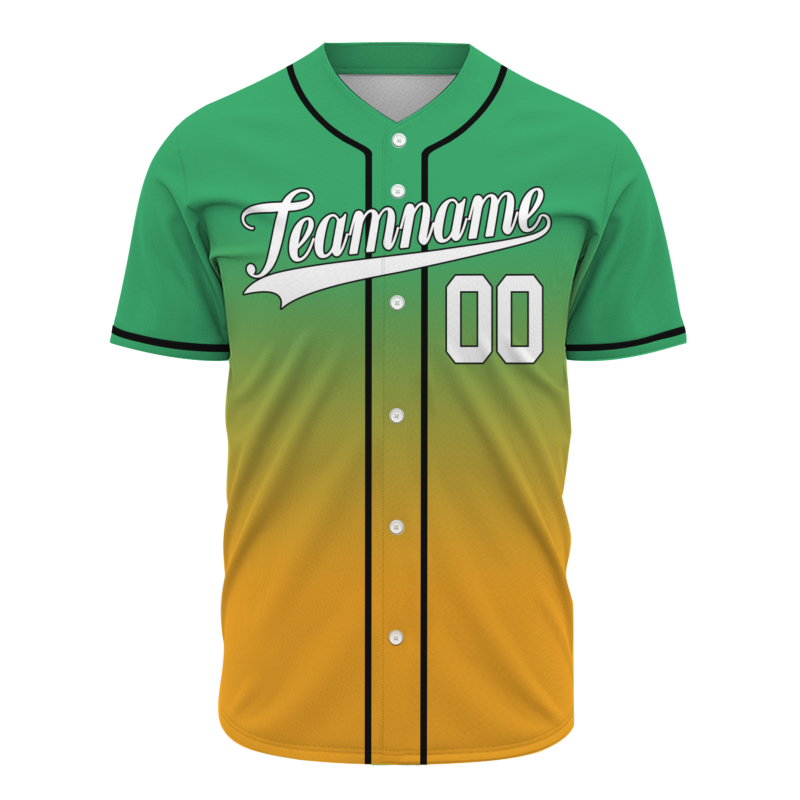 Custom Green Orange Gradient Full Button Fashion Design Authentic Baseball Jersey