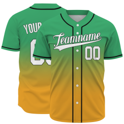 Custom Green Orange Gradient Full Button Fashion Design Authentic Baseball Jersey