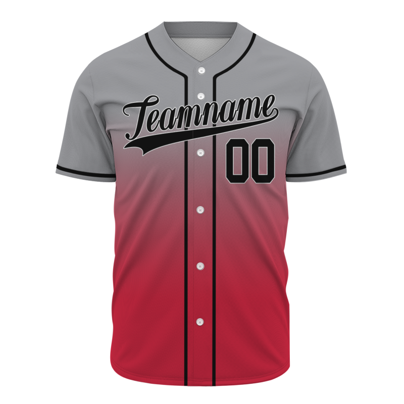 Custom Gray-Red Gradient Full Button Fashion Design Authentic Baseball Jersey