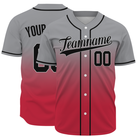 Custom Gray-Red Gradient Full Button Fashion Design Authentic Baseball Jersey