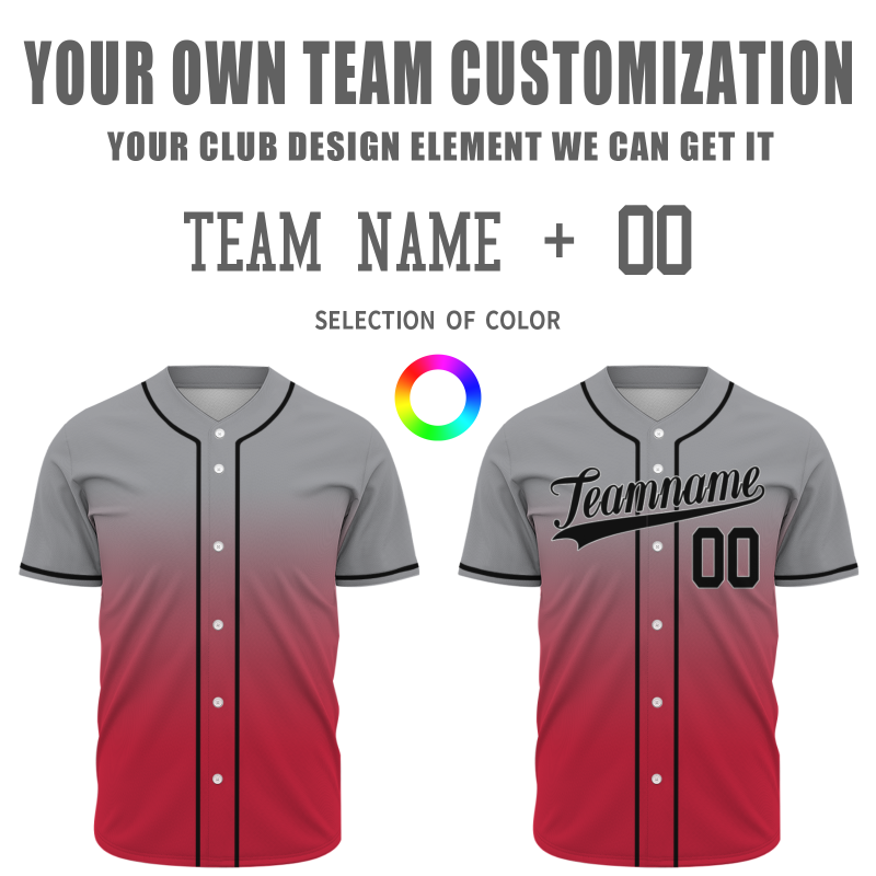 Custom Gray-Red Gradient Full Button Fashion Design Authentic Baseball Jersey