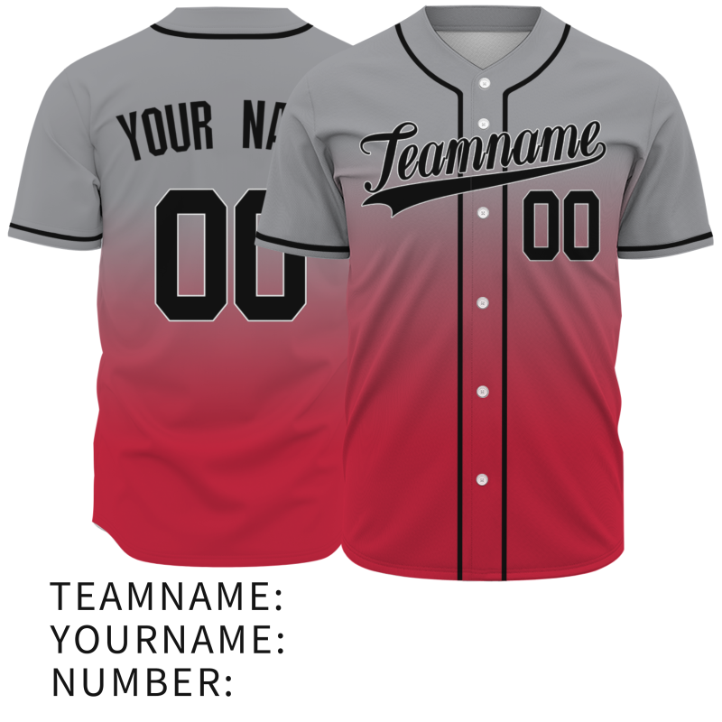 Custom Gray-Red Gradient Full Button Fashion Design Authentic Baseball Jersey