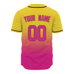 Custom  Royal Yellow Pink Gradient Full Button Fashion Design Authentic Baseball Jersey