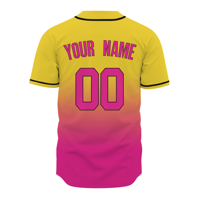 Custom  Royal Yellow Pink Gradient Full Button Fashion Design Authentic Baseball Jersey