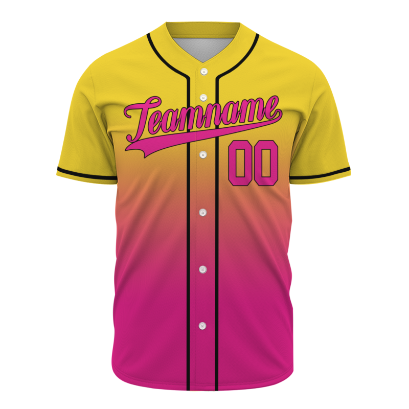 Custom  Royal Yellow Pink Gradient Full Button Fashion Design Authentic Baseball Jersey
