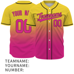 Custom  Royal Yellow Pink Gradient Full Button Fashion Design Authentic Baseball Jersey