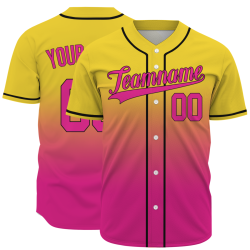 Custom  Royal Yellow Pink Gradient Full Button Fashion Design Authentic Baseball Jersey