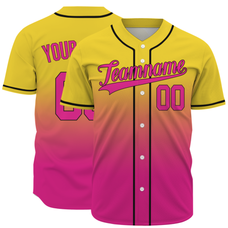 Custom  Royal Yellow Pink Gradient Full Button Fashion Design Authentic Baseball Jersey