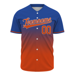 Custom Blue Orange Gradient Full Button Fashion Design Authentic Baseball Jersey