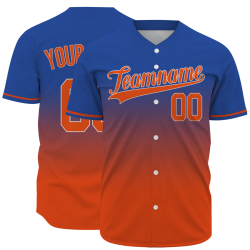 Custom Blue Orange Gradient Full Button Fashion Design Authentic Baseball Jersey