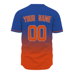 Custom Blue Orange Gradient Full Button Fashion Design Authentic Baseball Jersey