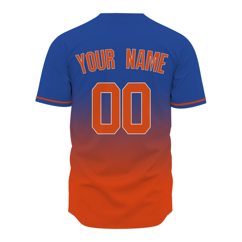 Custom Blue Orange Gradient Full Button Fashion Design Authentic Baseball Jersey
