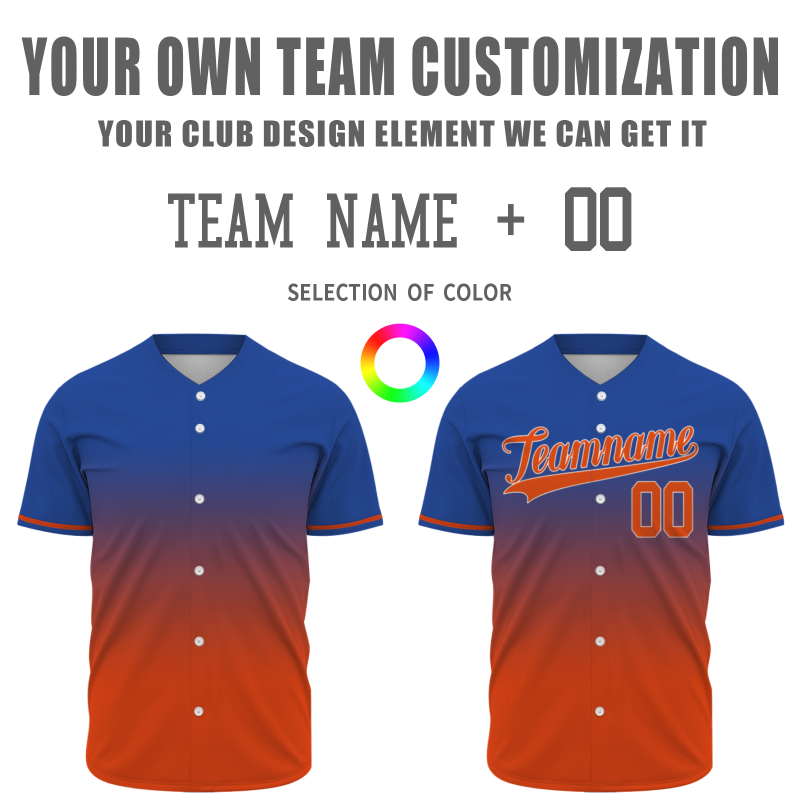 Custom Blue Orange Gradient Full Button Fashion Design Authentic Baseball Jersey