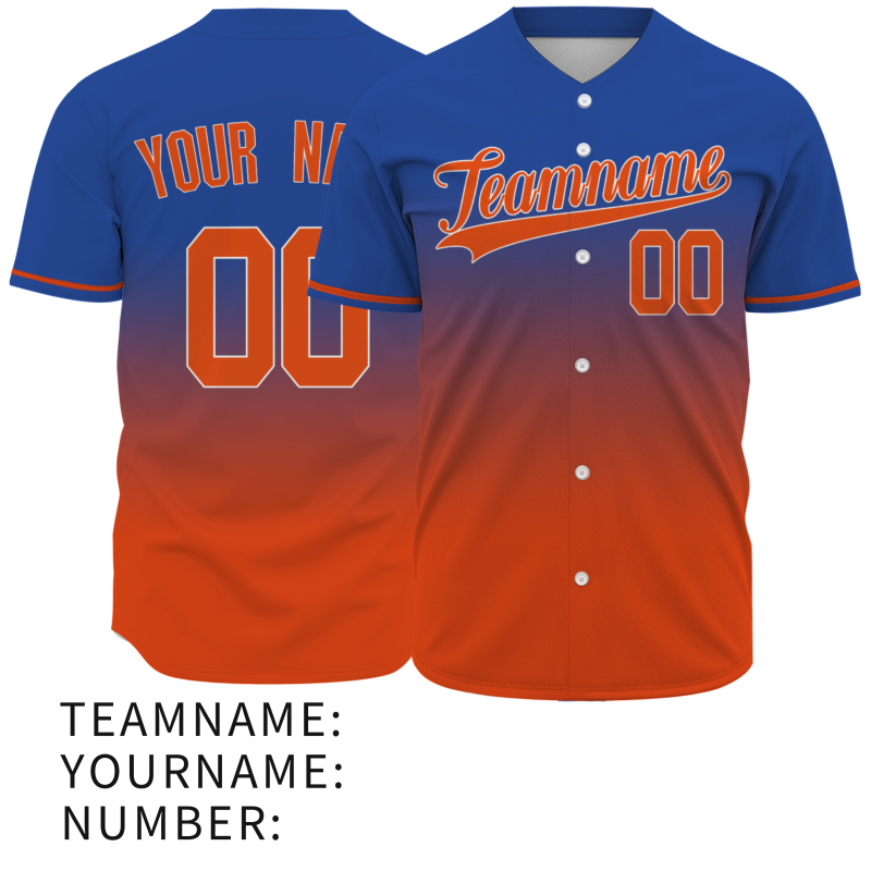 Custom Blue Orange Gradient Full Button Fashion Design Authentic Baseball Jersey