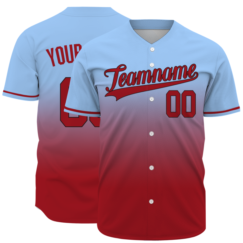 Custom Blue Red Gradient Full Button Fashion Design Authentic Baseball Jersey