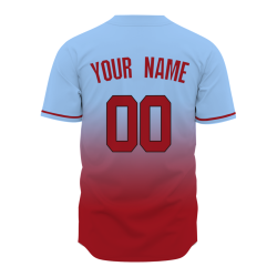 Custom Blue Red Gradient Full Button Fashion Design Authentic Baseball Jersey