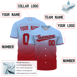 Custom Blue Red Gradient Full Button Fashion Design Authentic Baseball Jersey