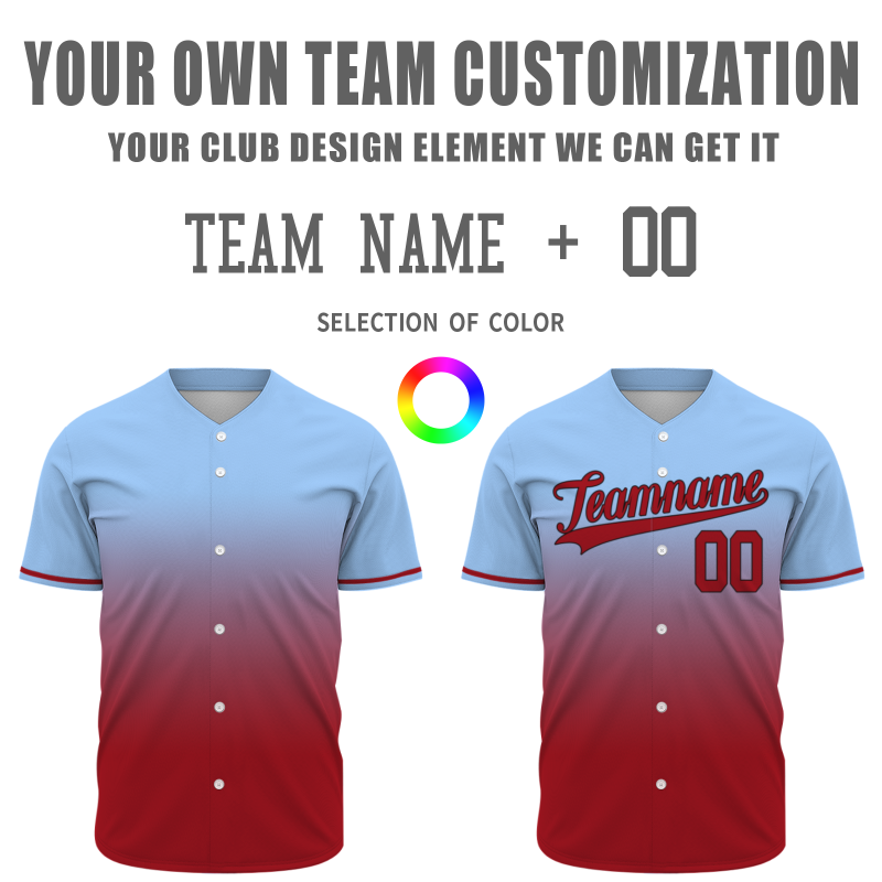Custom Blue Red Gradient Full Button Fashion Design Authentic Baseball Jersey