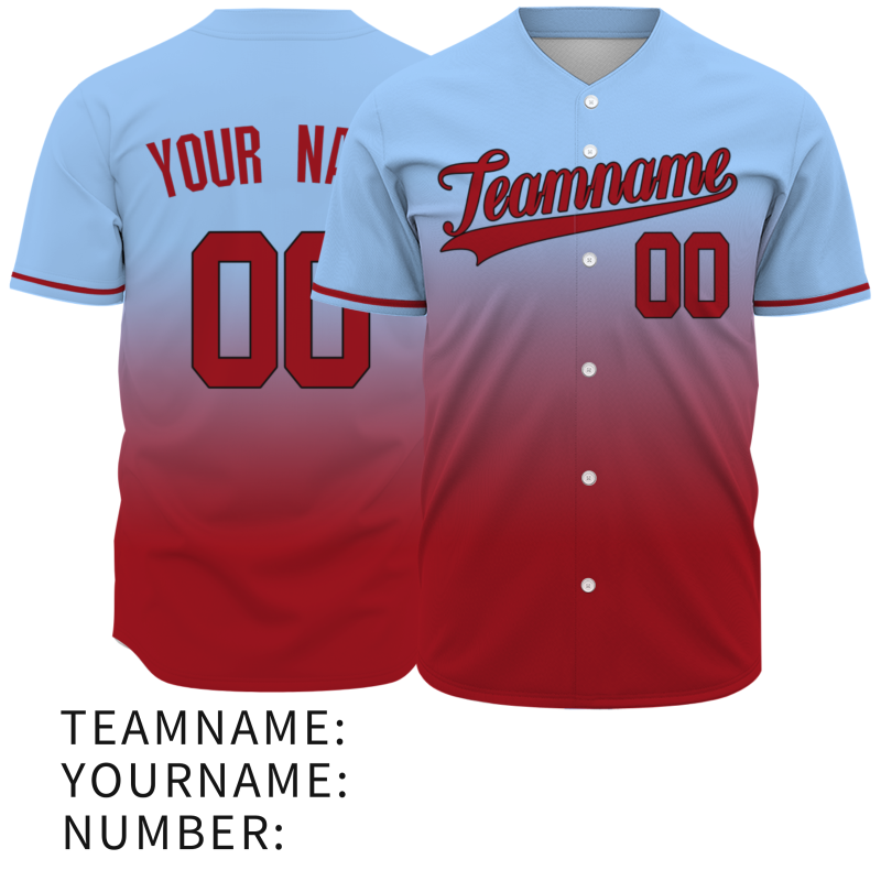 Custom Blue Red Gradient Full Button Fashion Design Authentic Baseball Jersey