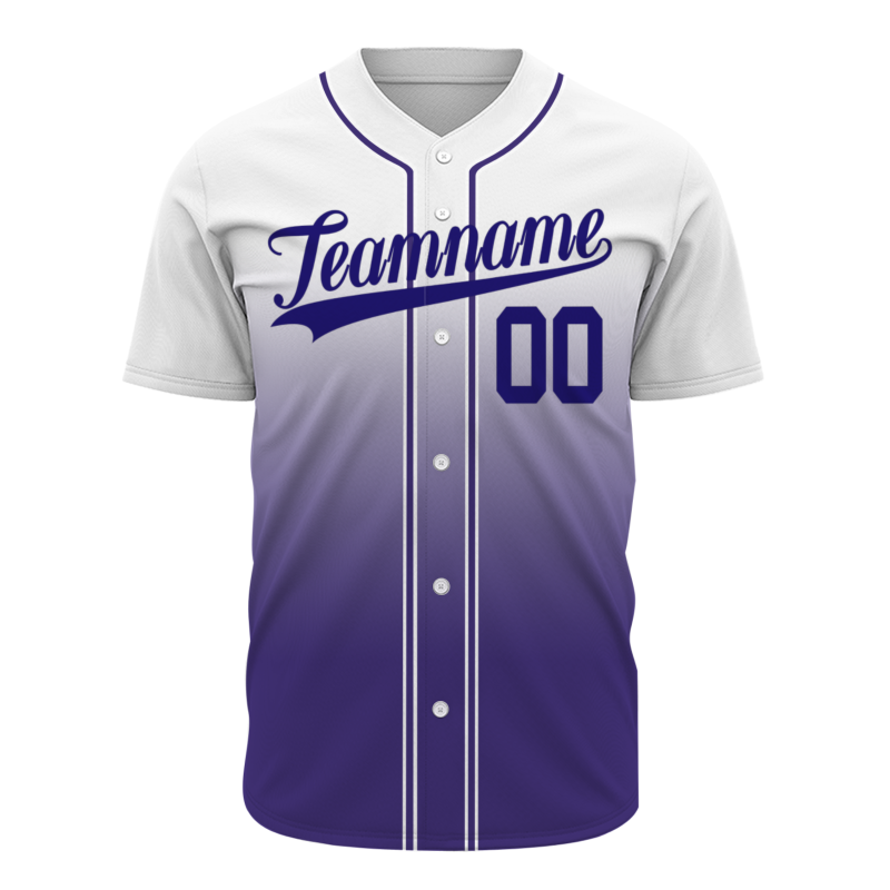 Custom White Purple Gradient Baseball Jersey Full Button Fashion Design Authentic