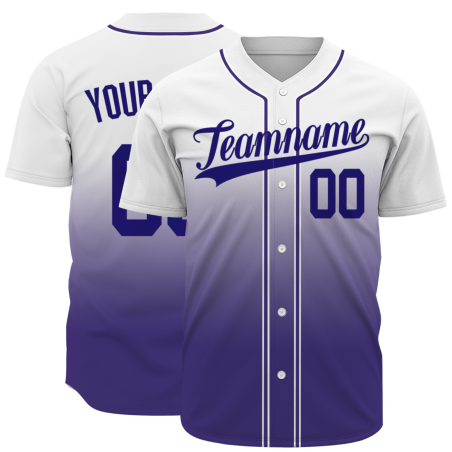 Custom White Purple Gradient Baseball Jersey Full Button Fashion Design Authentic