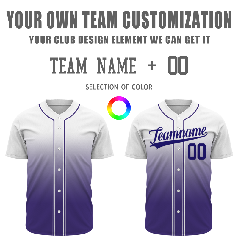 Custom White Purple Gradient Baseball Jersey Full Button Fashion Design Authentic